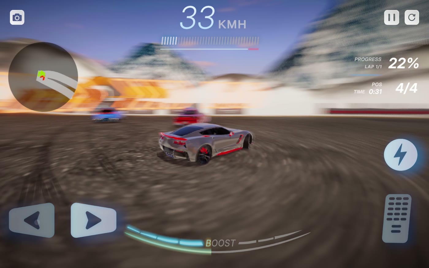 Spark Pursuit gameplay drifting through a snow stage